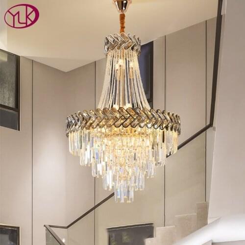 Luxury modern crystal chandelier for living room gold loft chain light fixture large staircase cristal lamp home decor lighting