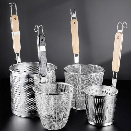 Thick stainless steel colander noodle Dumplings pasta mesh basket fryer French fries dryer vegetable Frying Basket Sink Strainer
