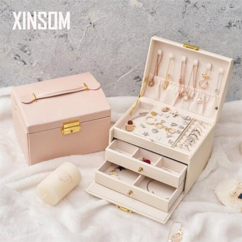 XINSOM PU Leather Three Layers Drawer Type Jewelry Box High Capacity Necklace Earrings Rings Bracelets Jewelry Storage Box Case