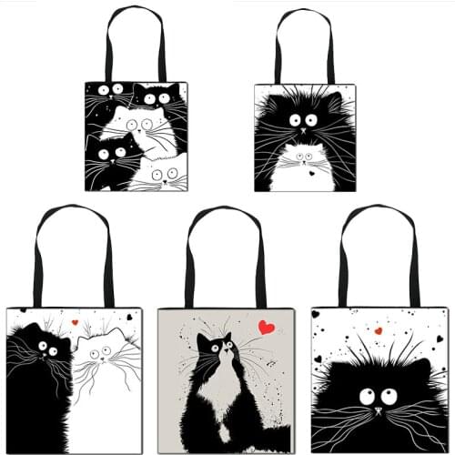 Cute Cat Print Totes Bag Womens Handbags Leisure Travel Beach Bags Ladies Shopping Bags Portable Shoulder Bag