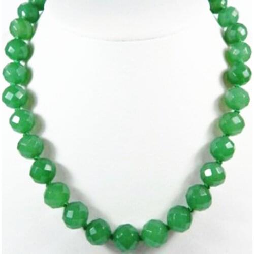Charms 10mm faceted round beads green jades stone chalcedony necklace for women trendy party gift hot sale jewelry 18inch BV307