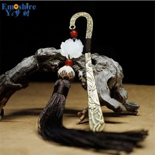 Top Branding Bookmark Wholesale Natural Chinese Style Bookmarks Tassels Metal Bookmarks Business Gifts Brand Stationery M149