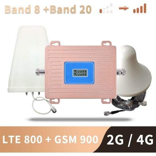 Band 20 Band 8 Europe LTE 800 900 Mhz Signal Booster LTE 800 GSM 900 Cellular Signal Repeater 2G 3G 4G Dual Band LTE Amplifier