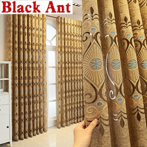 High-End Coffee Tulle Curtain Semi-Blackout For Living Room Window Screen Luxurious Geometric Bay Bedroom Thick Sheer X-JD964#20