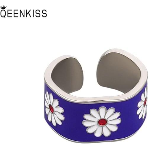 QEENKISS RG6101 Jewelry Wholesale Fashion Woman Girl Birthday Wedding Simplicity Round Daisy 18KT Gold White Gold Opening Ring