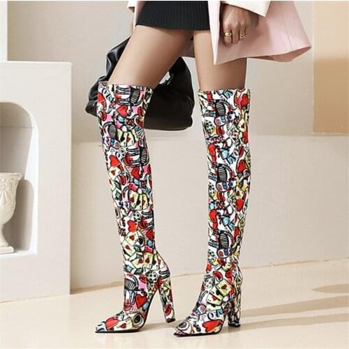 Women Sexy Thigh High Boots for Women Pointed Toe Block Heel Over the Knee High Boots 2021 Winter New Long Boots white Black