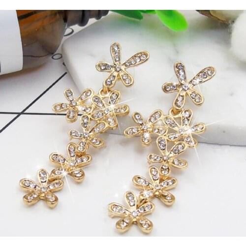 ZOSHI Fashion Women Dangle Earrings Wedding Jewelry Rhinestone Gold Silver Color Flower Pendant Party Earrings Gift
