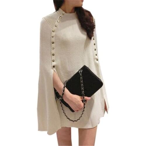 2021 New Fashion Winter Autumn Poncho Sweater Women Double Breasted Brand Knitted Sweaters and Pullovers Pull Femme Jumper