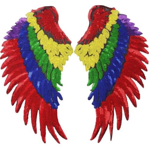 10pcs new large sized sequined colorful wings iron on applique embroidery patches For accessories