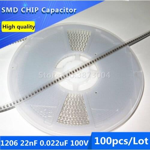 100pcs 1206 22nF 0.022uF 100V 10% Thick Film Chip Multilayer Ceramic Capacitor