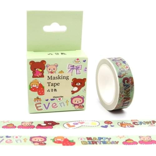 15mm*10m Box Package Cartoon Bear Kawaii Washi Tape Masking Tape Decorative Scrapbooking Office Adhesive DIY Sticker Label Tape