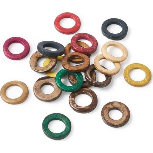 20pcs Mixed Color Dyed Wood Hollow Wooden Beads Coconut Linking Rings fo Earring Making Jewelry Findings Accessories