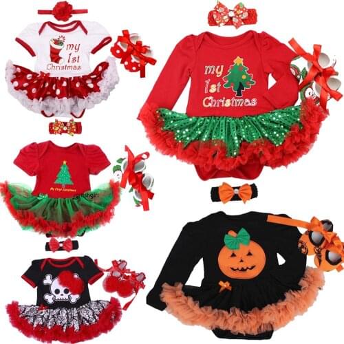 3PCS Cotton Newborn Set Summer Christmas New Baby Girl Clothes Toddler Infant Rompers Dress Halloween Costume ropa bebe Clothing