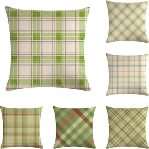 45*45cm green Scottish grid print Cushion Cover Linen Throw Pillow Car Home Decoration Decorative PillowcaseT408