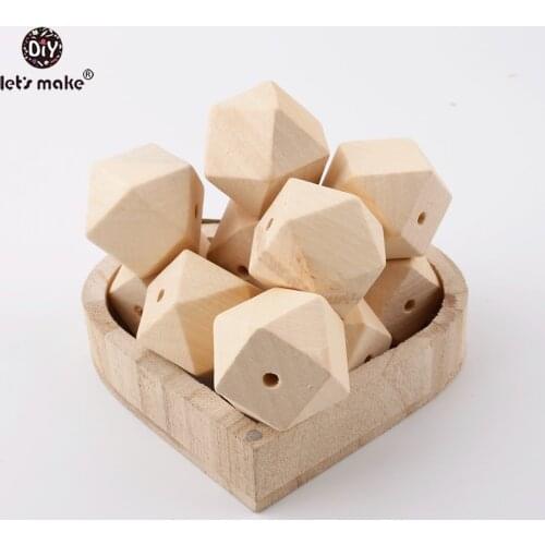 Lets Make 5PCS Geometry Wooden Teether Unfinished Hexagon 16MM Beads DIY Crafts Necklace Nursing Bracelet Beads Baby Teethers