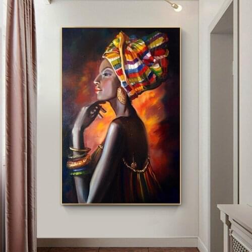 Black Woman with Headscarf Canvas Painting Abstract Figure Poster and Print Wall Art Picture for Living Room Home Decor Unframed