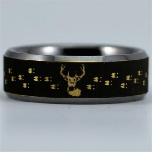 Free Shipping Customs Engraving Ring Hot Sales 8MM Hunting Deer Tracks Comfort Fit Design Mens Fashion Tungsten Wedding Ring