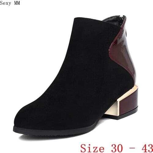 Autumn Women Med Heels Ankle Boots Booties Motorcycle Shoes Woman Med Heel Short Boots Small Plus Size 30 31 32 33 - 40 41 42 43