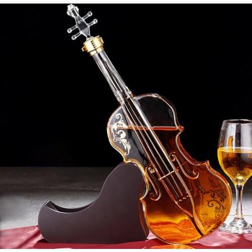 Glass Whiskey Violin Decanter with Wooden Stand for Vodka Bar Accs 1000ML