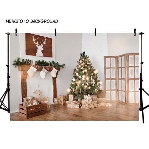 Photography Backdrops Christmas Background Fireplace Tree Winter Snow Window Interior Baby Birthday Background For Photo Studio