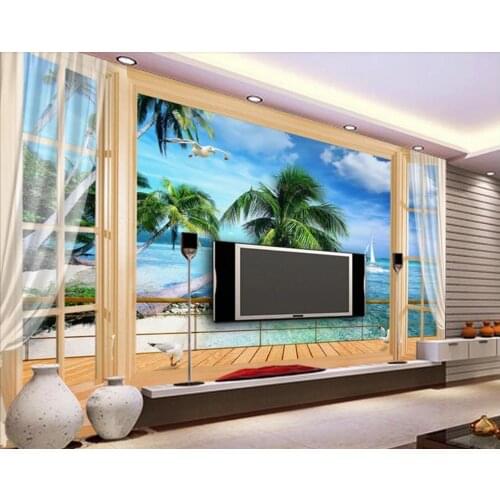 Photo wallpaper children Landscape, sea, coconut tree background wall bedroom living room custom 3D photo wallpapers 3d