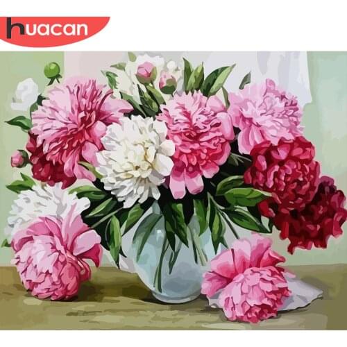 HUACAN DIY Painting By Number Flowers Canvas Pictures Oil Painting Peony For Living Room Wall Art Home Decoration Gift