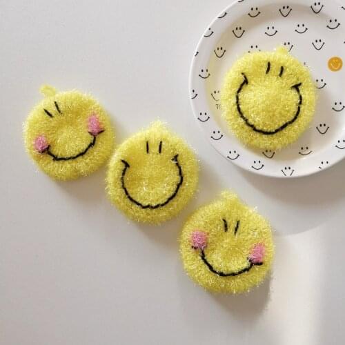 Korea Cute Yellow Smiley Dishwashing Sponge Kitchen Cleaning Dishwashing Towel Decontamination Non-Greasy Scouring Pad