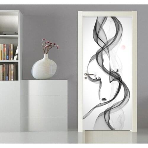 Creative Abstract Art Door Sticker 3D Smog Wallpaper Living Room Bedroom Home Decor Door Wall Decals PVC Self-Adhesive Stickers