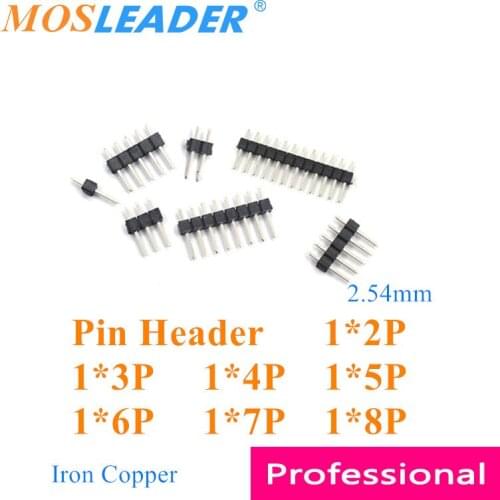 Mosleader 500pcs 1*2P 1*3P 1*4P 1*5P 1*6P 1*7P 1*8P Male 2.54mm Pin Header Strip Single Row Iron Copper Straight pins