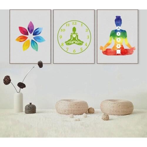 Abstract Yoga Wall Art Print Poster Watercolor Chakras Yoga Om Meditation Picture Modern Pop Art Canvas Painting Home Decoration