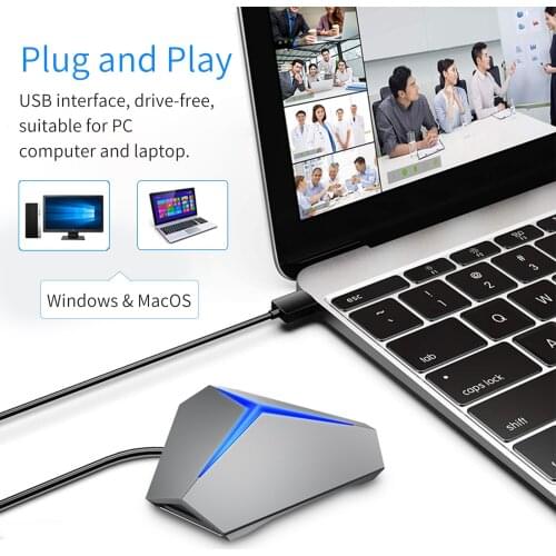 Desktop USB Conference Microphone 360° Omnidirectional Computer PC Mic Plug and Play Compatible with Windows MacOS for Video