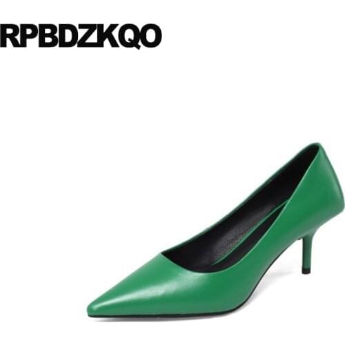 Pointed Toe Mint Green Size 10 Winkle Picker Genuine Leather 11 Medium Heels High Pumps Office 33 Big Shoes For Women 2021 Thin