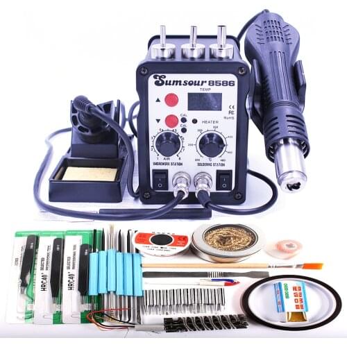 8586 Solder Rework Station 110V / 220V 2 In 1 Hot Air Heat Gun Soldering Iron SMD Equipment Welding Repair Machine With Gifts