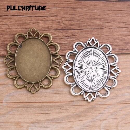 2pcs 30*40mm Inner Size Two Color Metal Alloy Simple Oval Cabochon Pendant Setting Jewelry Findings