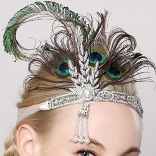 Gatsby 1920s Headband Flapper Charleston costume accessories GreenHeadpiece Great Gatsby feather headband