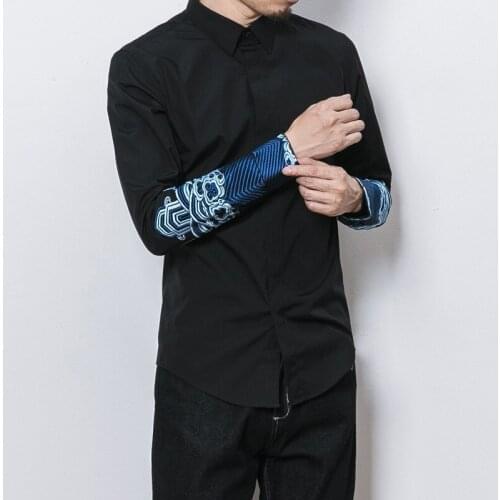 New MenS Cotton Shirts Long Sleeve Clothing Casual Tang Suit Chinese Style Embroidery Loose Man Shirt Streetwear Outwear KK3453