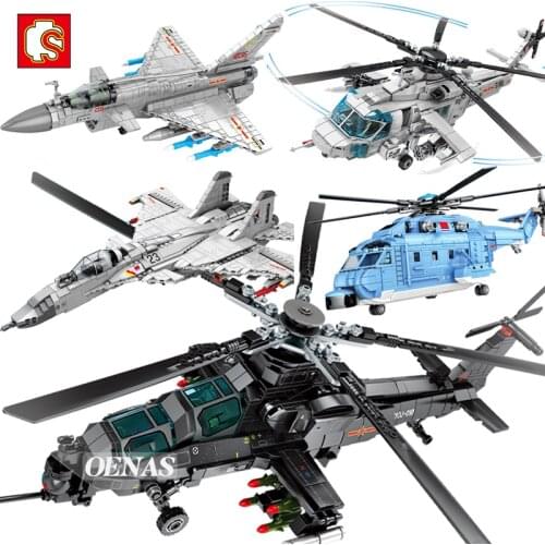 SEMBO China Army Military J-10B Fighter Z-20 Z-10 Helicopter H-6K Bomber Aircraft Model Building Blocks Boys Toys Birthday Gift