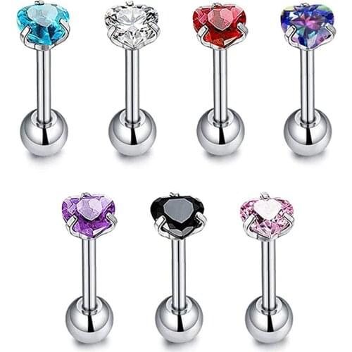 Ear Tragus Studs CZ Heart Star Shaped Labret Cartilage Helix Daith Conch Stud Earrings Monroe Medusa Lip Piercing Bar Length