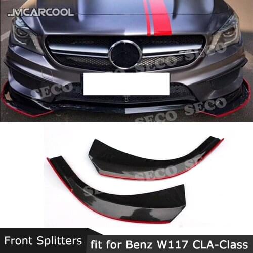 For W117 Carbon Fiber Front Bumper Lip Splitters Flaps For Benz CLA Class W117 C117 CLA250 CLA260 CLA45 2014-2016 Red Line 2PCS