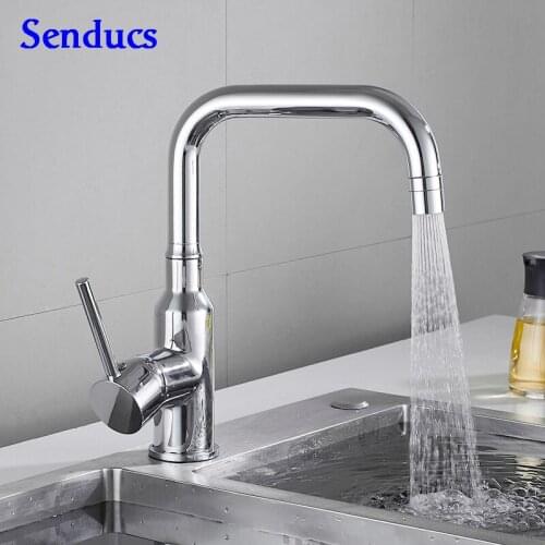 Senducs Newly Kitchen Faucet Quality Brass Kitchen Sink Faucet Polished Chrome Bathroom Basin Mixer Tap Fashion Home Water Tap