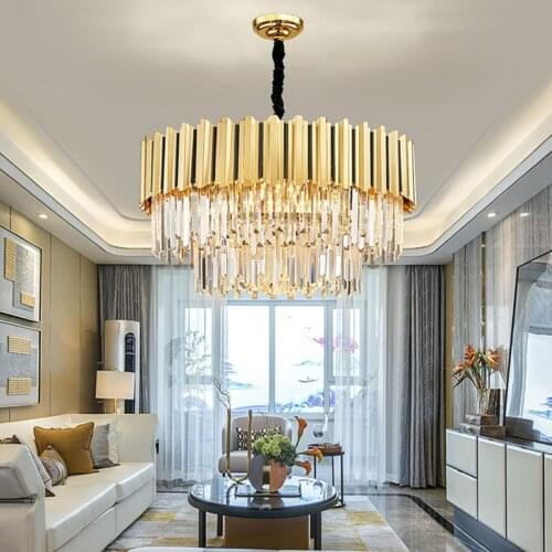 Modern crystal chandelier for living room luxury gold stainless steel lamp home decor chain light fixture led Indoor lighting
