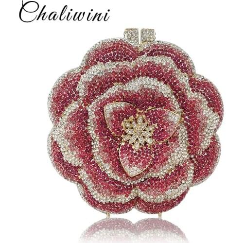 Custommade Diamond Opal Flower Shape Women Gold Crystal Clutch Hard Metal Bridal Clutches Handbag Wedding Purse Evening Bags