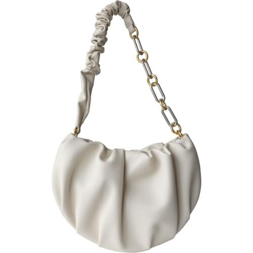 Genuine Leather Chain Shoulder Bags for Women 2021 Fashion Ruched Crossbody Bag High Quality Ladies Hobos Purses and Handbags