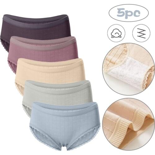 Underpants Hot Sale High Quality Womens Sexy Thin Briefs In Solid Color With Lace Mid-Waist Underwear 5PC For Dropshipping