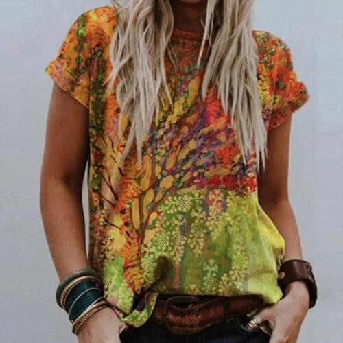 2021 Women T-Shirts Short Sleeve Casual Tee Summer Flower Print Fashion Tops Female Loose T-Shirt O-Neck