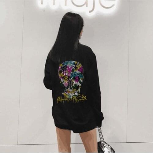 Women Hoodies Tops Diamond stone clothes Hot drill Skull Sweatshirt female dropshipping Korean Clothing Female Loose design