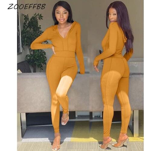 ZOOEFFBB Sexy Deep V Jumpsuit Women Long Sleeve Fitness Pants Overalls Bodysuit Outfits Autumn One Piece Birthday Party Romper