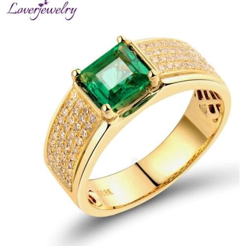 LOVERJEWELRY кольцо Rings For Women Natural Diamonds 0.9Ct Princess Cut Emerald Gemstone Wedding Ring 18K Yellow Gold Band Rings