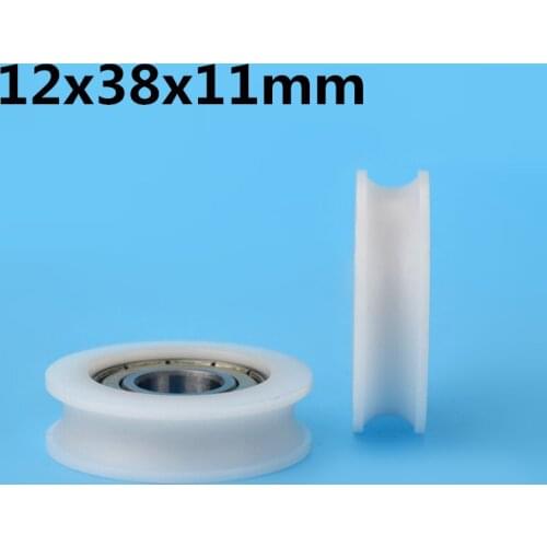 1Pcs 12x38x11 mm U groove Nylon Plastic Wheel With Bearings Wire rope wheel