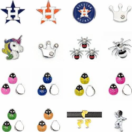 10pcs/lot Crystal Ladybug Spider Crown Internal Dia 8mm Slide Charm DIY Accessories Fit 8mm Wide Belt Pet Collar